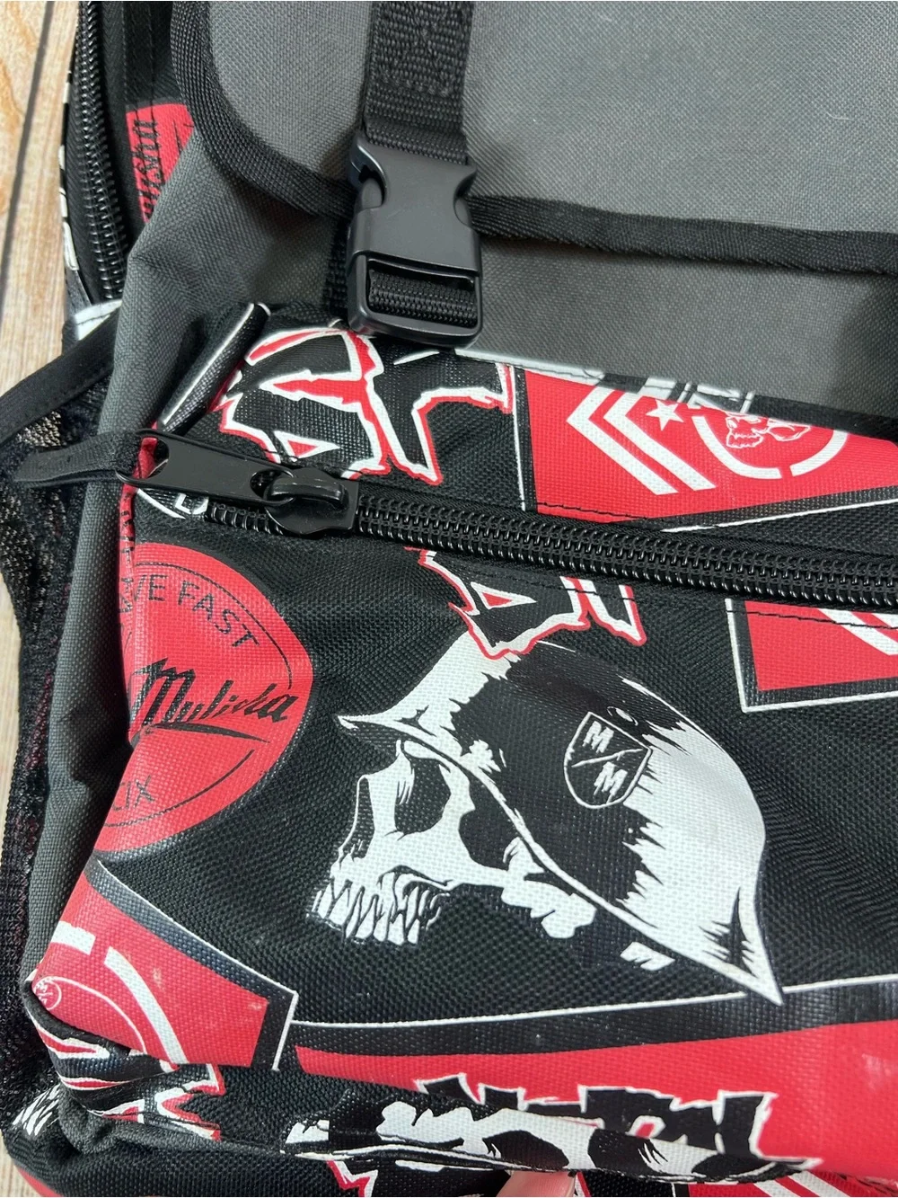 Metal Mulisha Y2K Black Grey Red Skull Logo Backpack Bag